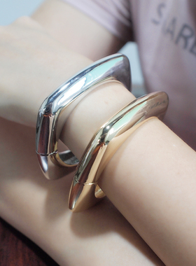 欧美金色光面宽版时尚手镯女 夸张合金打开手镯手环舞会酒吧配饰