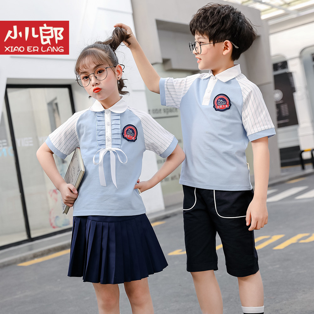 女童裙装夏季新款小学生毕业照园服班服短袖套装儿童休闲常服校服