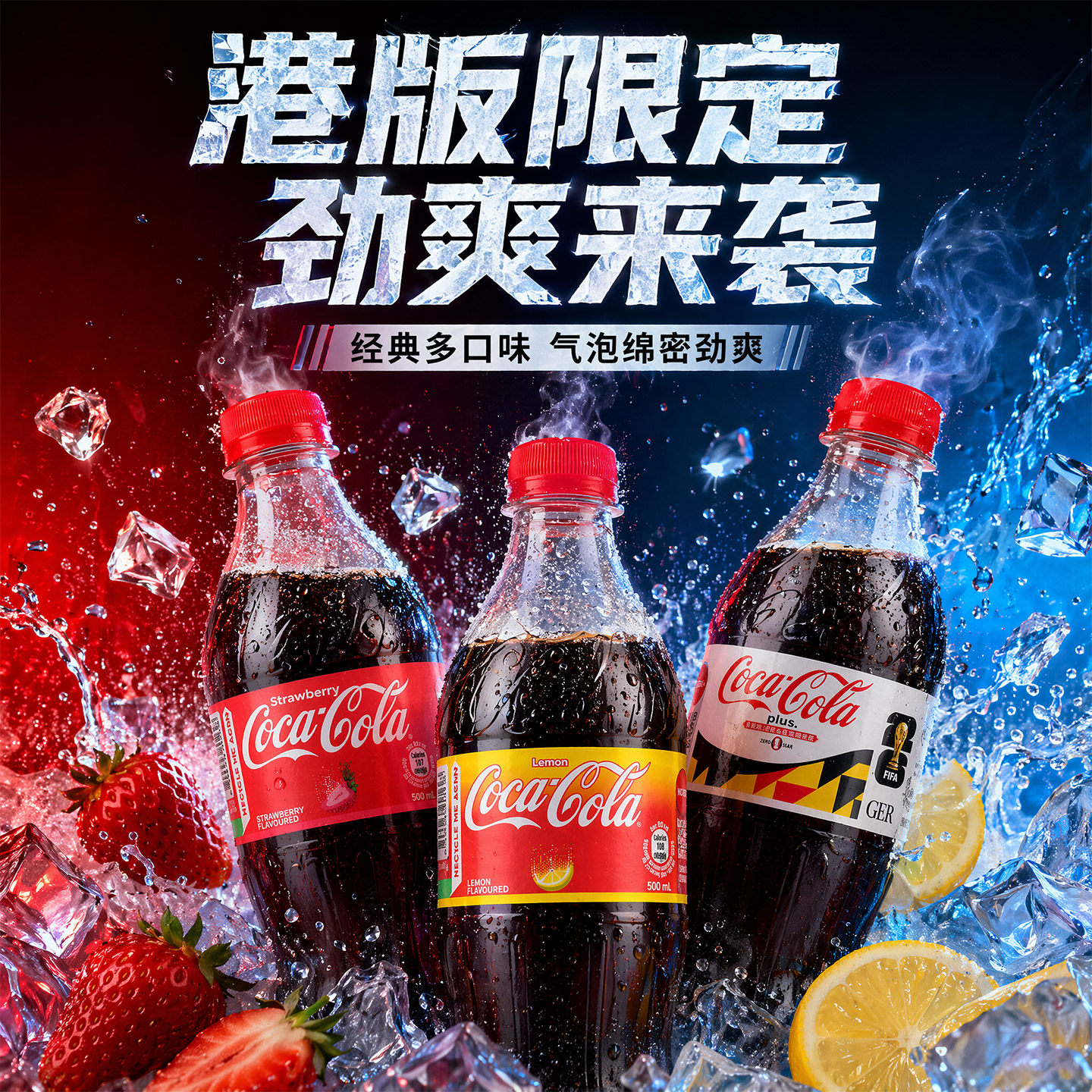 香港可口可乐港版士多啤梨草莓味柠檬味加系plus0度汽水碳酸饮料