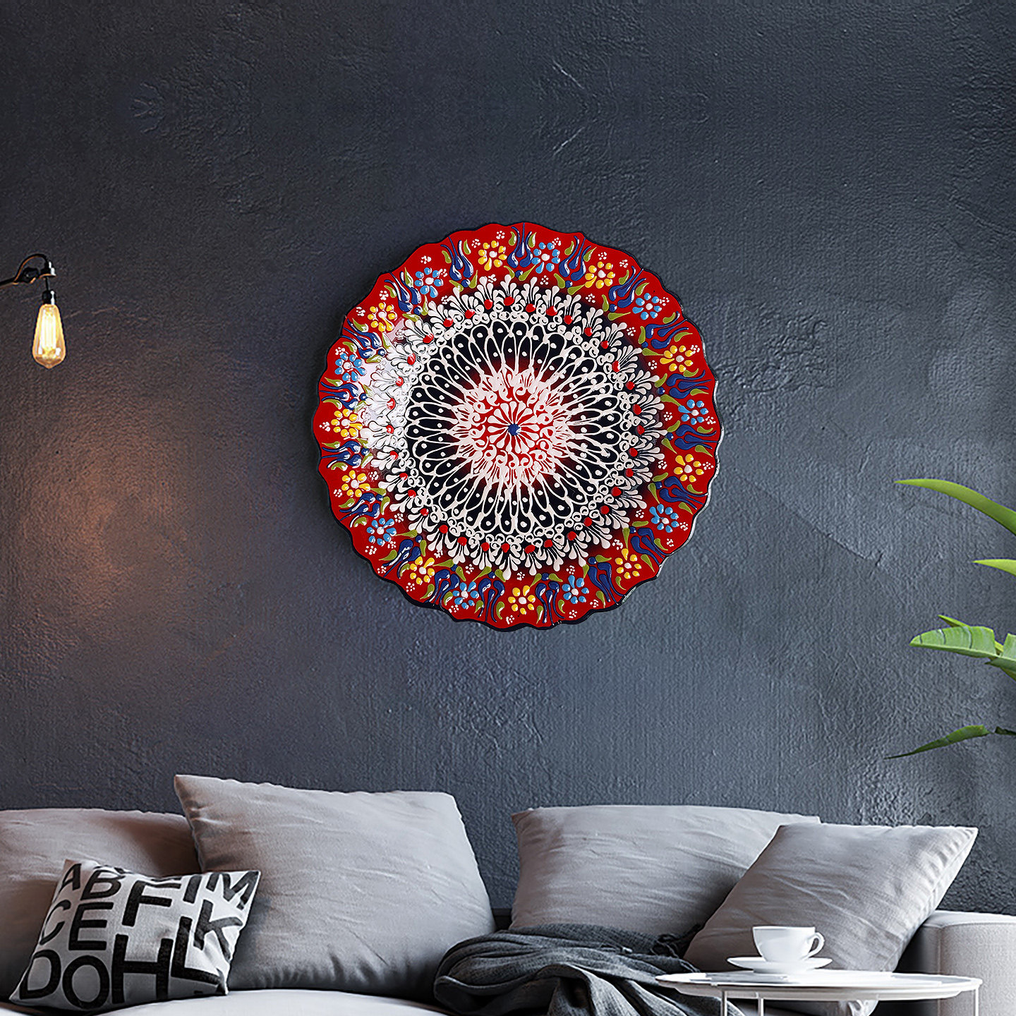 土耳其进口全手工陶瓷盘25cm欧式挂盘手绘挂壁装饰水果盘水果沙拉