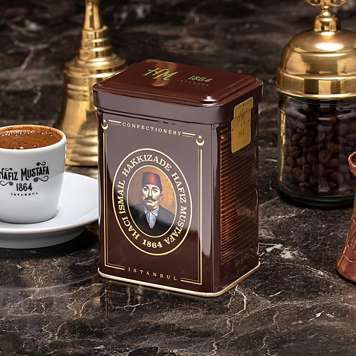 代购土耳其原装进口百年老牌1864 Hafiz Mustafa 咖啡粉罐装170g