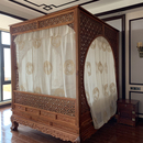 中式 饰防蚊床幔 仿明清古典单双月洞拔步架子床亚棉麻葫芦绣花纱装