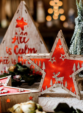 美式圣诞气氛装饰灯箱灯盒摆件壁挂小夜灯圣诞树星星雪人