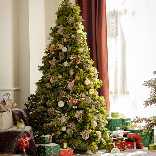 圣诞树大型装饰品圣诞节带灯发光加密松绿植绒豪华落地摆件