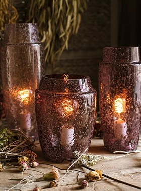 创意夹沙紫晶玻璃灯罩发光火焰质感调光台灯手工艺术装饰摆件