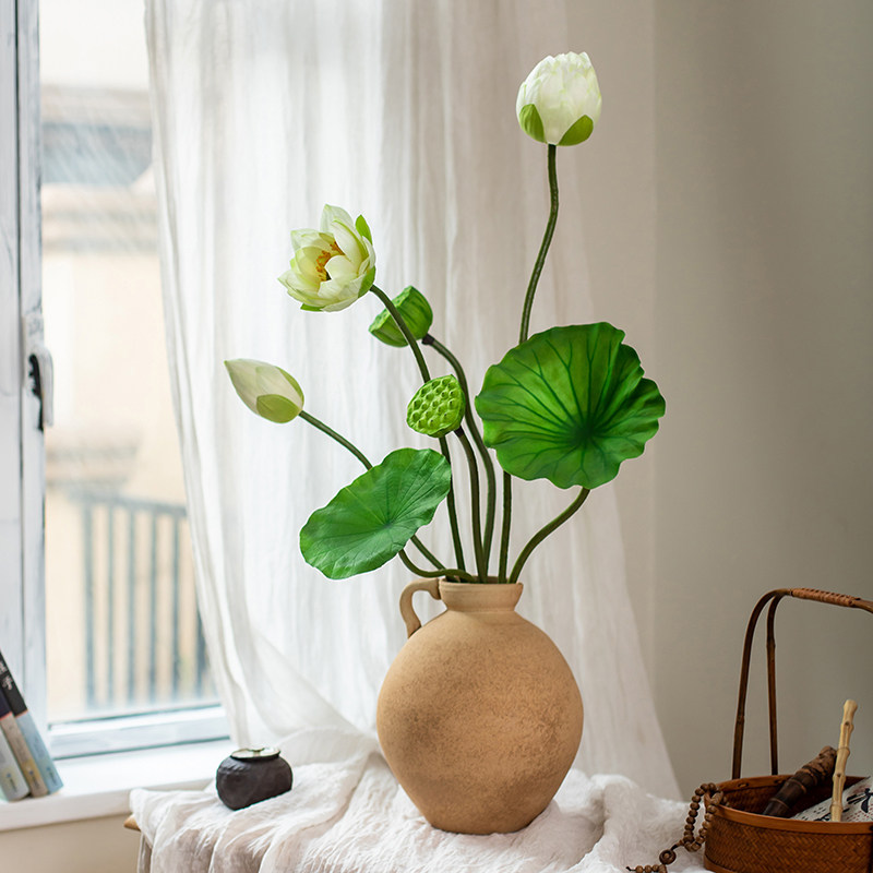掬涵仿真荷叶绿植莲花玄关ins仿真花莲蓬客厅摆件新中式插花荷花