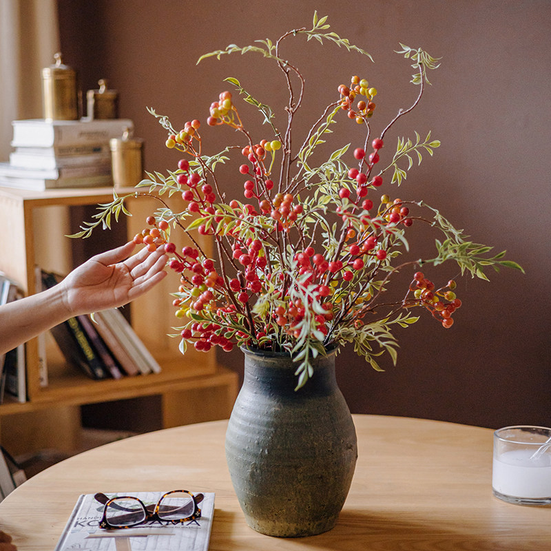 马桑果仿真花新年红果客厅假花摆件长枝果实发财果年宵花装饰