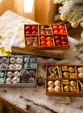 掬涵圣诞节装饰彩球圣诞树挂饰吊球挂件套餐圣诞节豪华场景布置