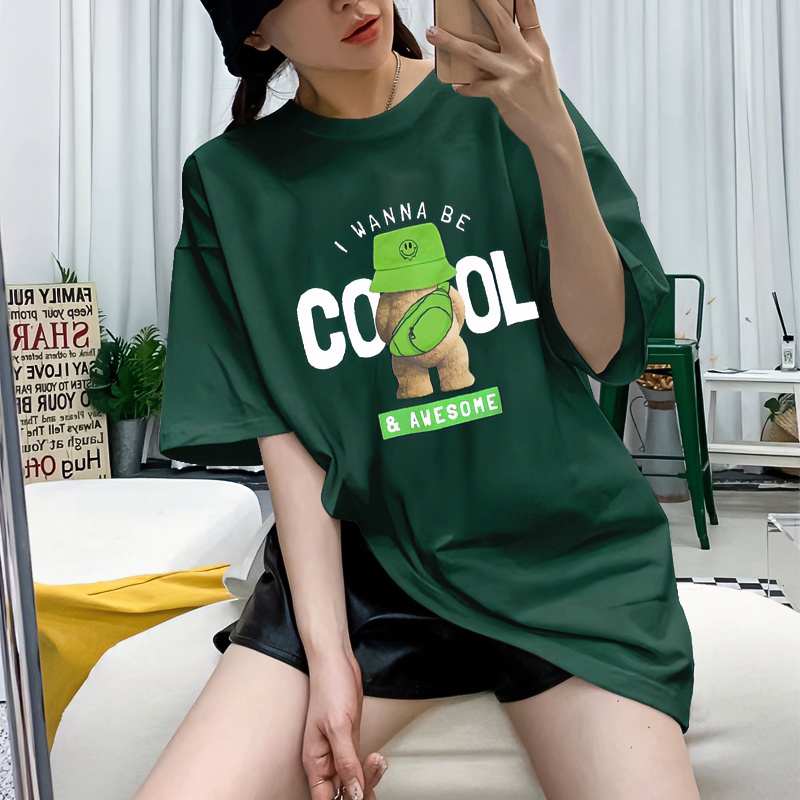 欧货纯棉短袖T恤女2023夏季新款韩版宽松大码印花中长款上衣ins潮