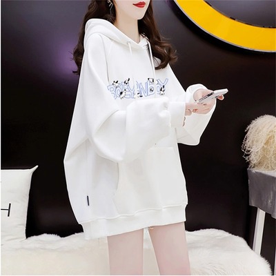 宽松百搭高端卫衣t恤女2024年新款长袖遮屁股大码上衣连帽衫