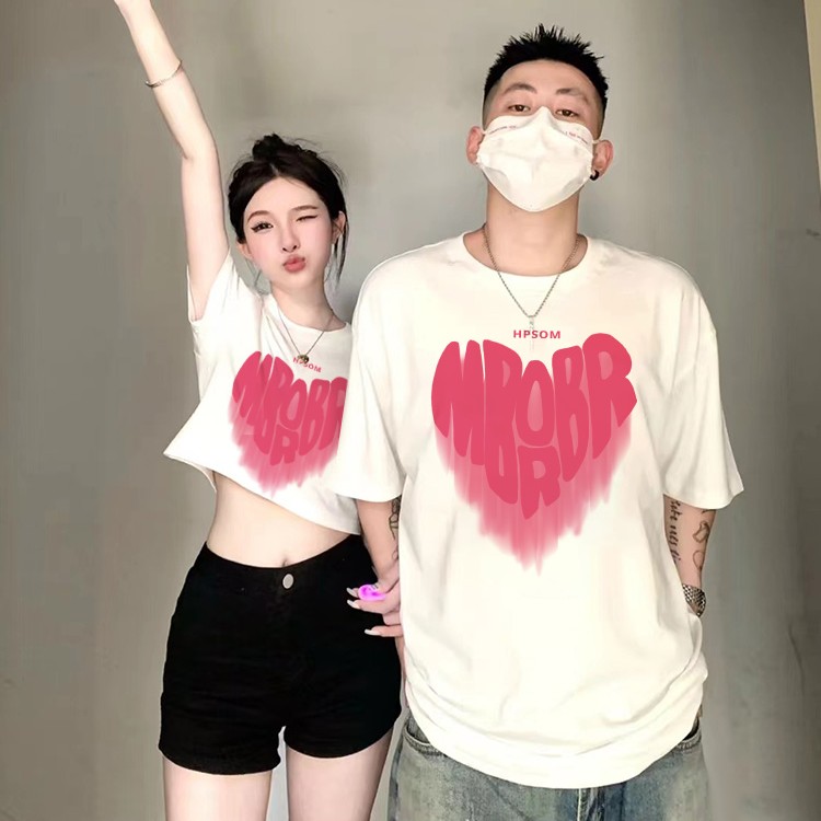 同色系情侣装夏季装网红ins超火潮牌t恤高级感2023新款潮流短袖半