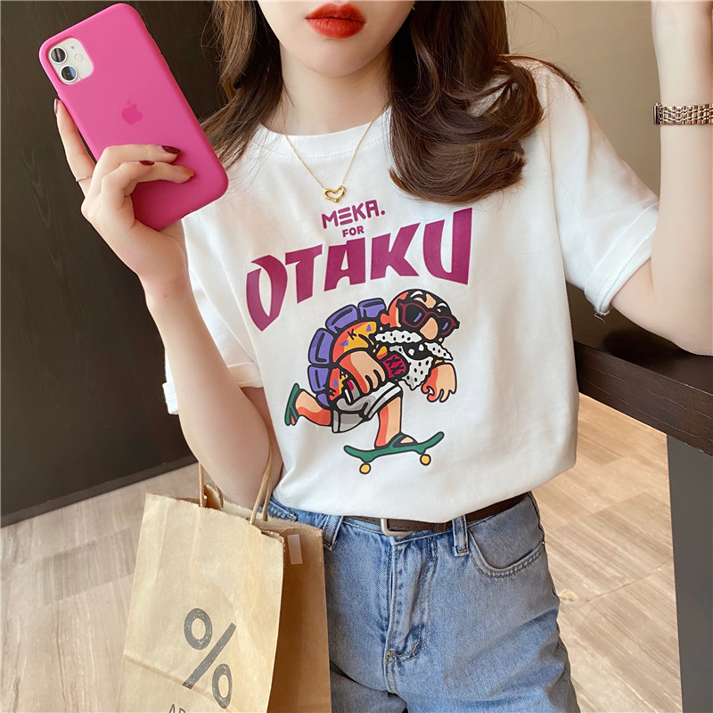 短袖女2023夏新款韩版白色t恤女宽松洋气上衣半袖纯棉体恤ins潮