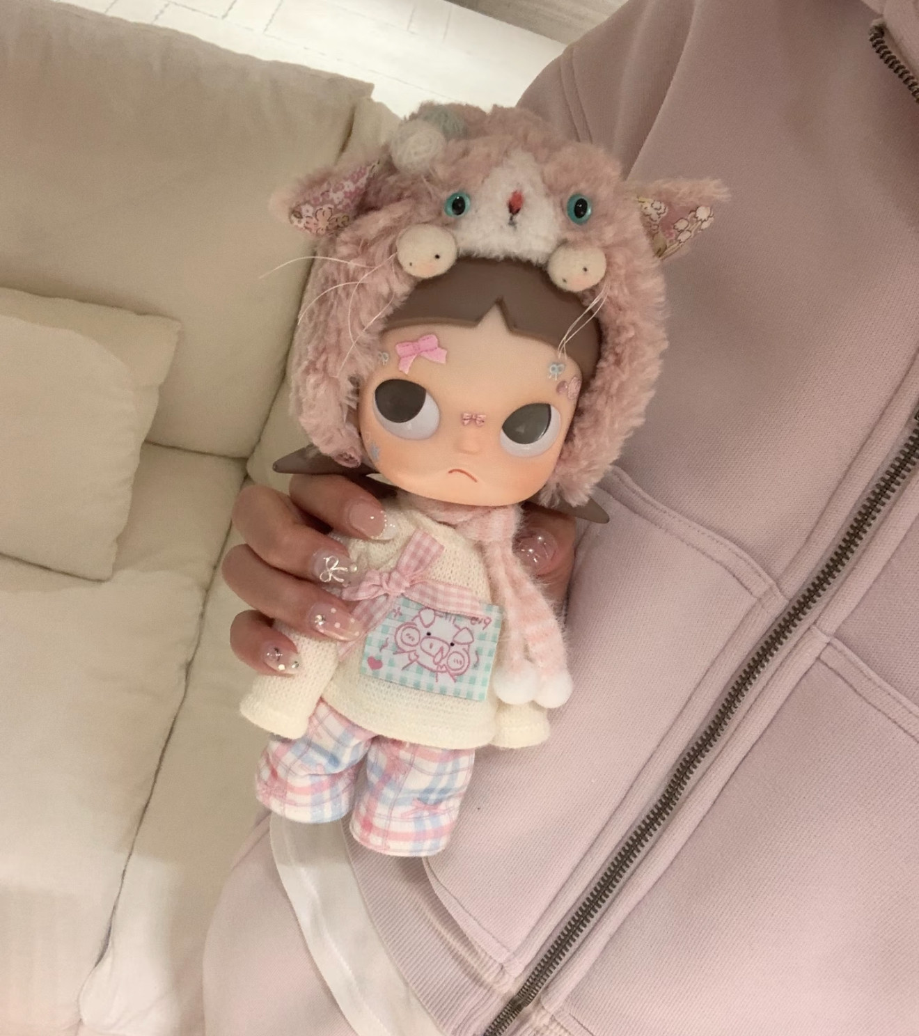 粉嫩嘎子姐穿搭可爱zsiga头套毛绒针织上衣粉色上衣1/8娃娃衣服