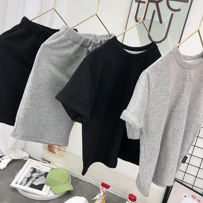 男童夏季套装2025春夏休闲短袖纯棉五分裤两件套女童小童运动潮童