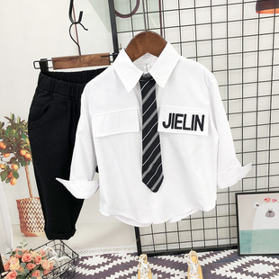 男童女童衬衫儿童白衬衣领带男宝宝学院风童装男孩白色秋冬装女孩