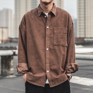 灯芯绒长袖衬衫男2022 早春加厚日系潮牌休闲宽松男士衬衣外套潮