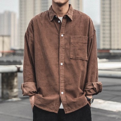 灯芯绒长袖衬衫男2022 早春加厚日系潮牌休闲宽松男士衬衣外套潮