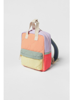 Z家新款儿童手提背包橘黄色撞色拼接幼儿园包包男女轻质双肩书包