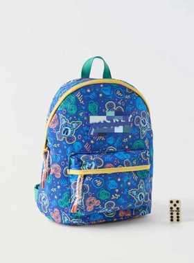 Z家新款儿童卡通印花书包男女童蓝色可爱涂鸦轻便双肩背包旅游