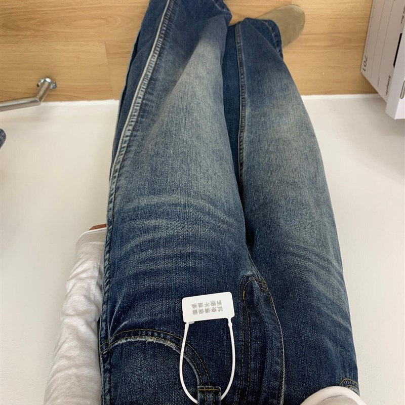 适用美式覆古设计感阔腿牛仔裤女秋季F新款大码胖mm高腰显瘦褶皱