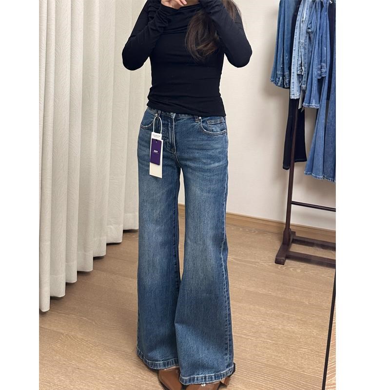 适用不贴腿微喇牛仔裤女春季新款胖E妹妹梨形身材高腰显瘦直筒喇