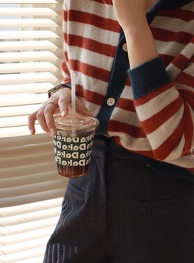 适用法国 Rixo Rane法式浪漫法式红白撞色P条纹针织开衫毛衣外