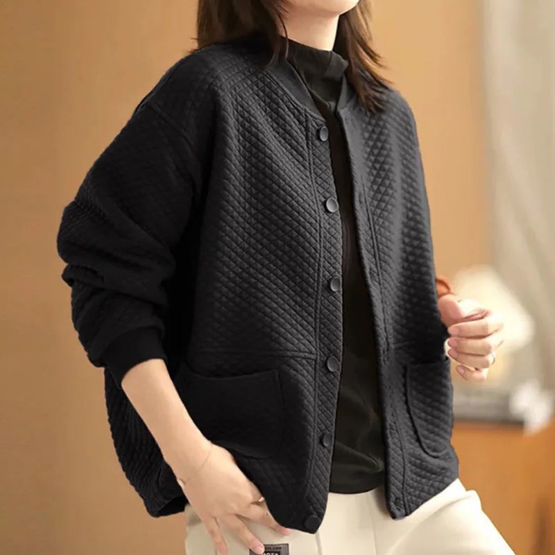 适用春秋复古大码洋气菱形格纹短款外套女H秋冬新款2025爆款夹克