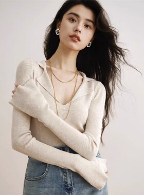 适用法国Rixoj Rane重磅推荐法式粉色v领针织衫女高级感修身毛