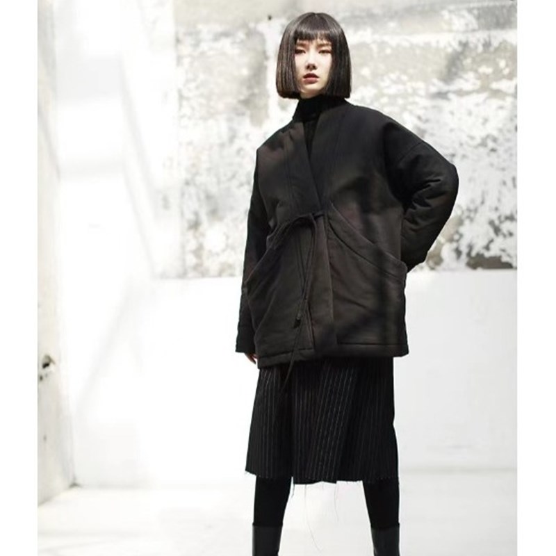 适用冬季新款棉麻女装复古盘扣中长款夹棉M保暖棉衣棉服中式民族
