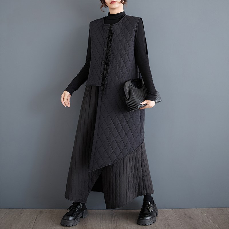 适用时尚大码2024秋冬新款暗黑不规则时尚夹P棉马甲复古高腰夹棉