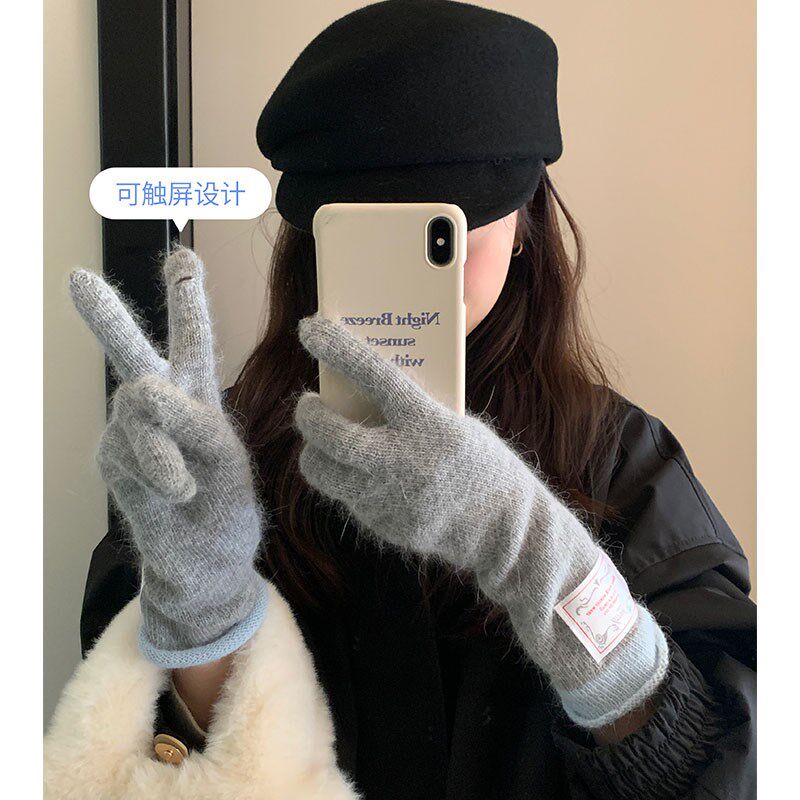 适用毛线c分指手套女加厚韩版百搭针织户外骑行保暖五指防寒护腕