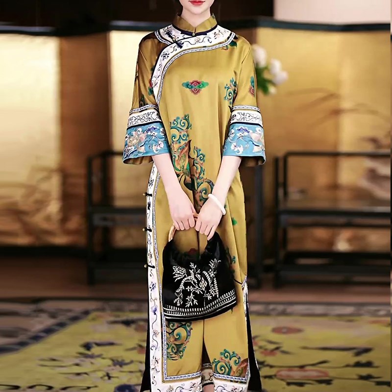 适用复古新中式改良旗袍连衣裙y女2025夏季新款气质显瘦减龄印花