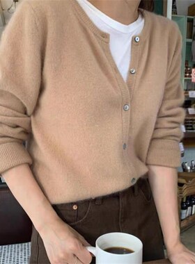 适用法国Rixo Rane 私w藏挚爱灰色开衫外套女针织衫羊绒上衣秋