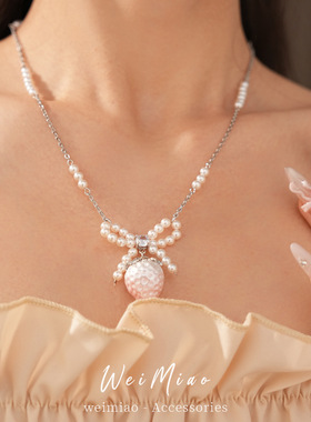 轻奢小众锆石蝴蝶结草莓珍珠项链