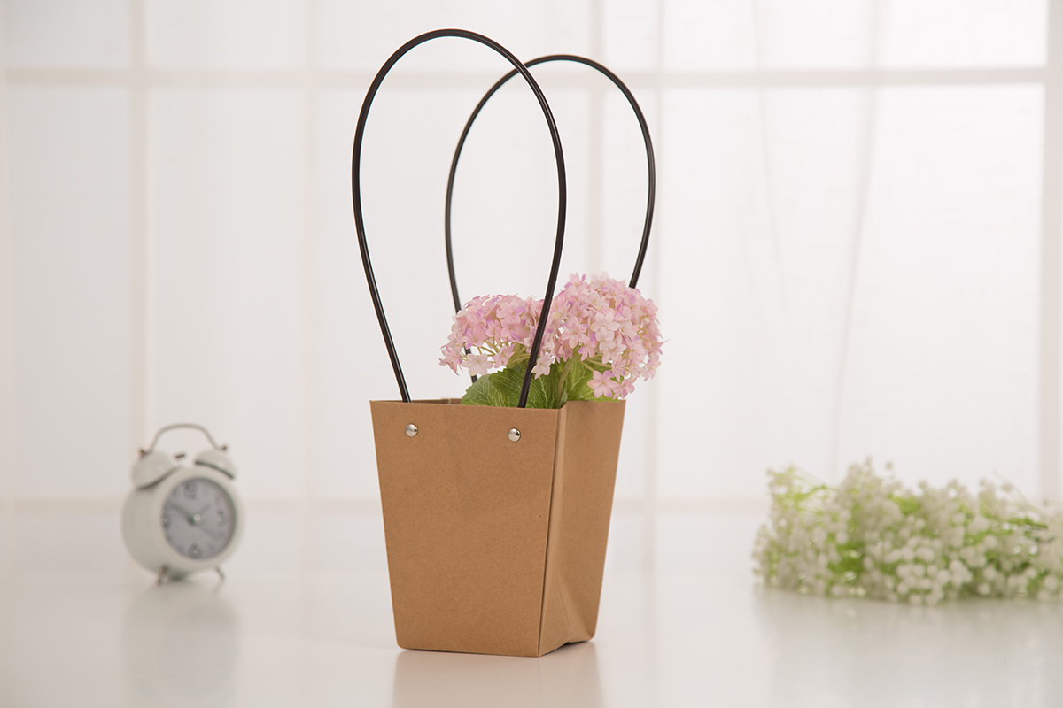 进口牛皮纸防水手提鲜花包装袋迷你多肉植物包装插花花艺花店用品