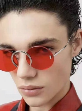 新款无框切边圆形太阳镜潮小红书气质墨镜大脸显脸小眼镜防紫外线