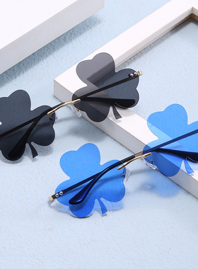 夏季新款防紫外线切边墨镜女潮高级感气质显脸小花朵绿色太阳眼镜