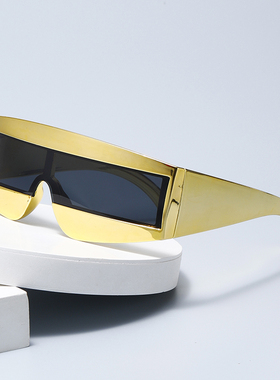 欧美复古朋克风长方形连体墨镜男女潮辣妹网红小脸窄框墨镜凹造型