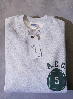 Germination美式复古A.C.C.橄榄球图案运动校园重磅加绒圆领卫衣