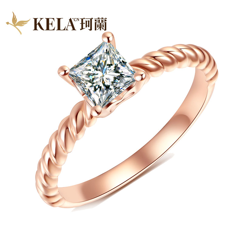 【公主方戒托 公主嫁期】珂兰 白18k金30分50分1克拉钻戒女 牵绊