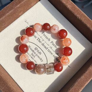 【丹霞流光】天然红胶花黑金超七手串超七方糖红玛瑙小众轻奢高级