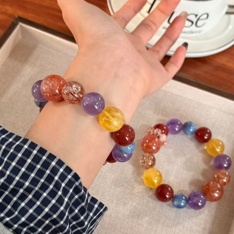 【彩虹糖】原创天然紫水晶蓝晶石多巴胺设计手串精致个性女款送朋