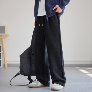 高端雪尼尔保暖直筒卫裤男基础款简约休闲裤冬季新款宽松百搭裤子