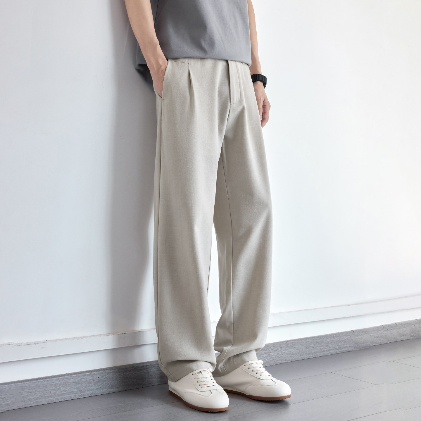 高端莫代尔混纺抗皱休闲裤男百搭西装裤春夏新款宽松大码直筒裤子