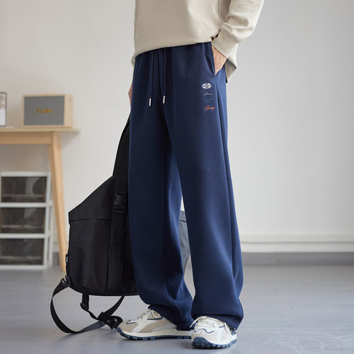 设计感刺绣直筒卫裤男