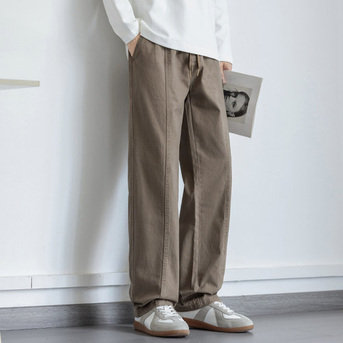复古风卡其色卫裤男士纯棉休闲裤