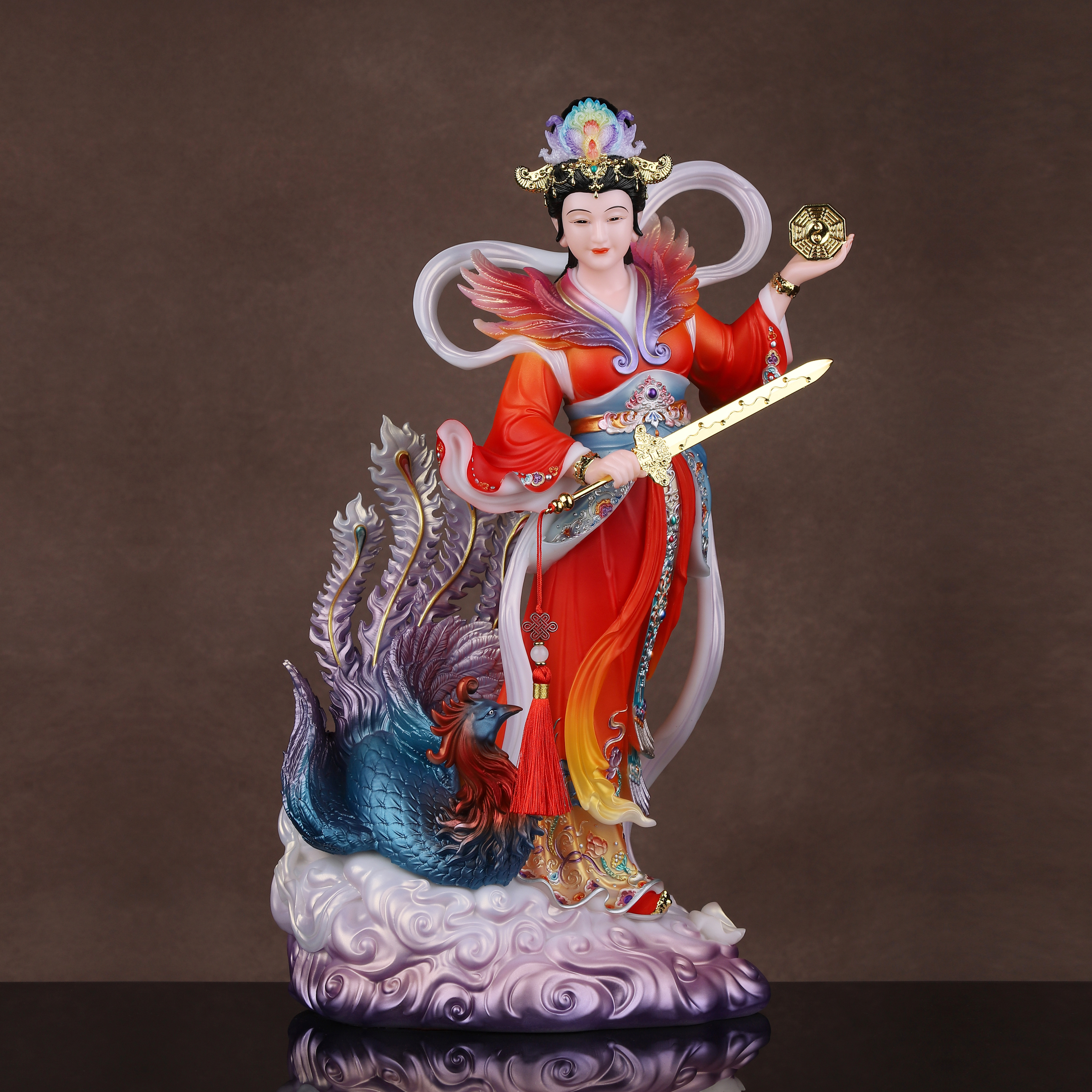 汉白玉站九天玄女摆件居家供奉补天女娲娘娘踏风九天玄女家用神像