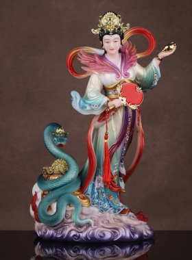 蛇仙姑娘女娲神像娘娘青蛇摆件供奉像体真身招财汉白玉美女蛇站像