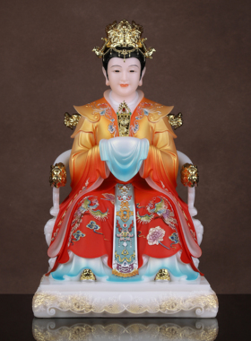 泰山奶奶碧霞元君神像泰山娘娘老母汉白玉家用供奉客厅摆件彩绘