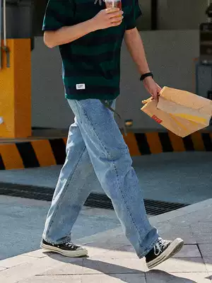 RETROMIND leisure Japanese style trend straight tube men and women with loose retro do old wash jeans